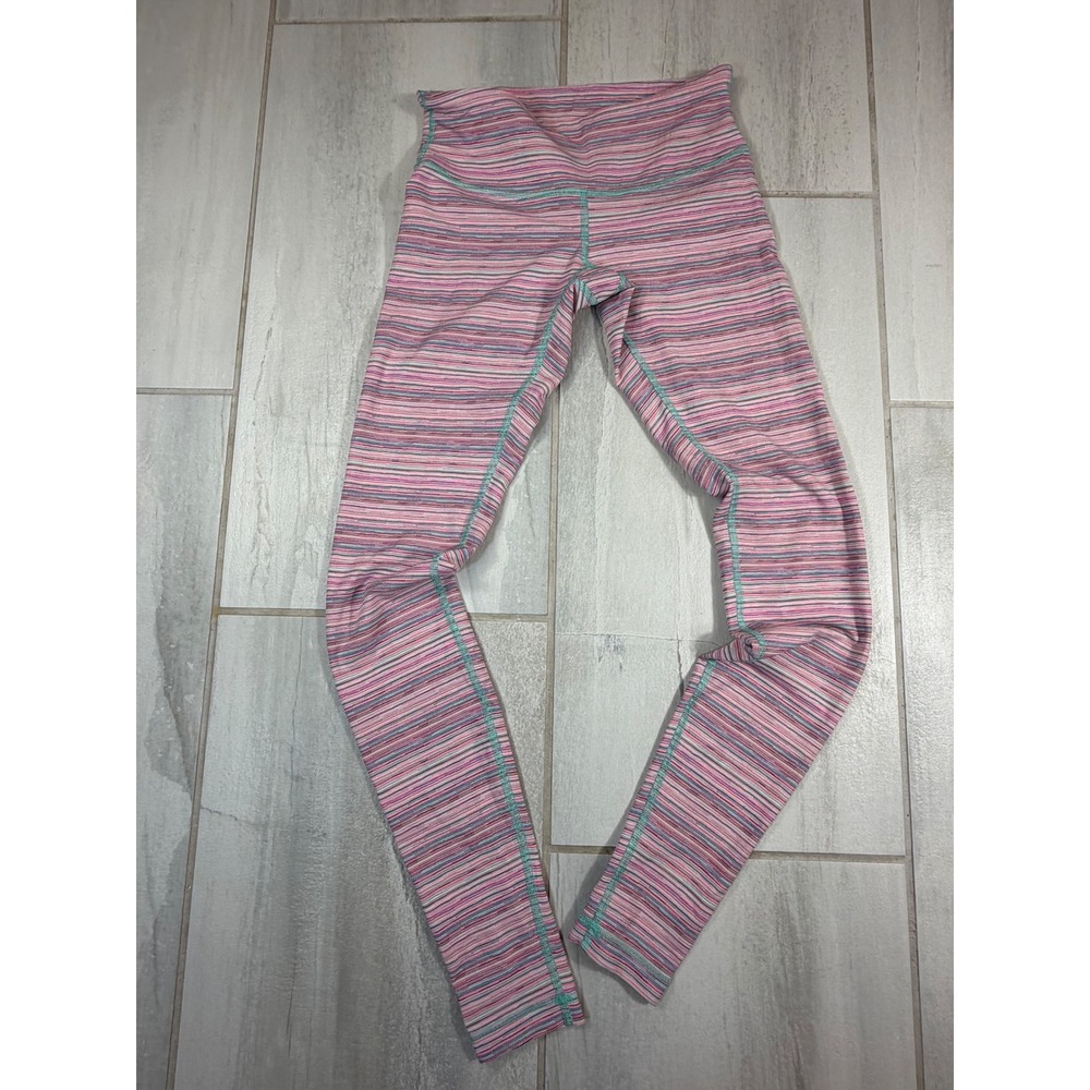 Lululemon Wunder Under High Rise Leggings Pink Space Dye Stripe Size 6 CA 35801